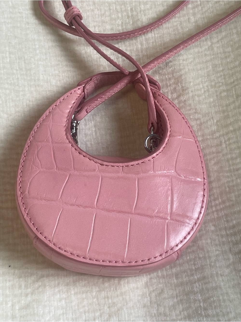 STAUD Pink Croc-Embossed Crescent Mini Micro Bag with Strap